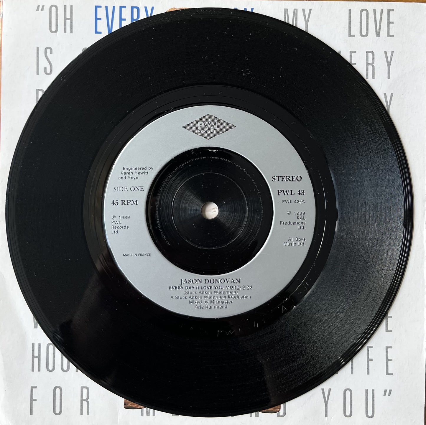 Every Day I Love You More - Jason Donovan (Used 7")