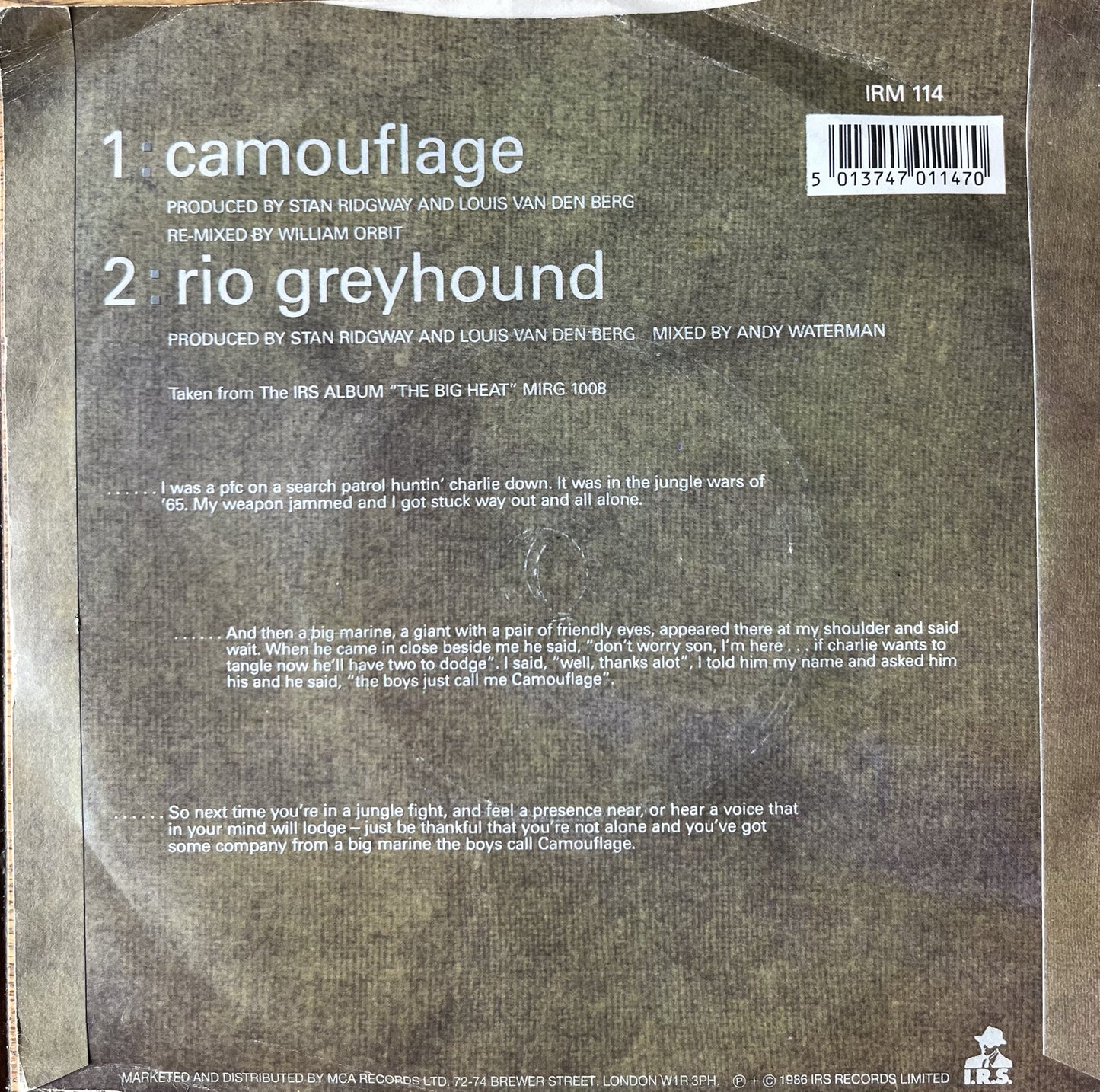 Camouflage - Stan Ridgway (Used 7")