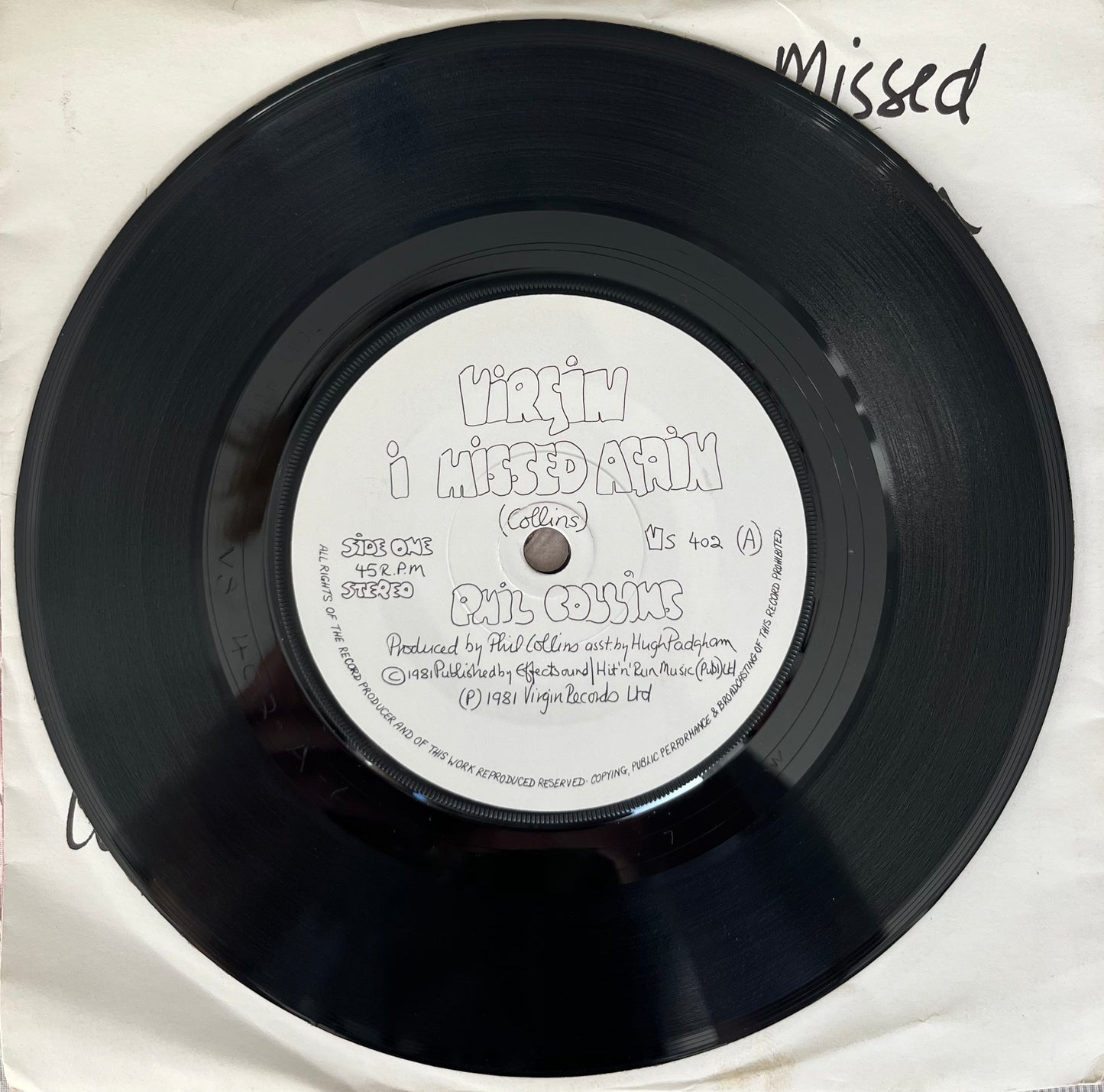 I Missed Again - Phil Collins 7"